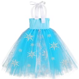 Sequins Princess Costume for Girls Sky Blue Tulle Tutu Dress Mid-Calf Snowflake Kids Halloween Birthday Carnival Party Dress Up