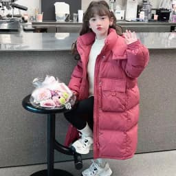 Down Jacket For Girls Winter Thicken Keep Warm Mid Length Cotton-Padded Jacket Girls Winter Clothing Winter Outerwear