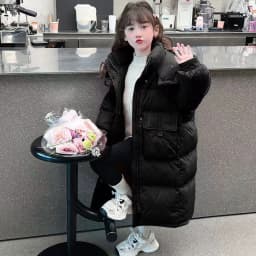 Down Jacket For Girls Winter Thicken Keep Warm Mid Length Cotton-Padded Jacket Girls Winter Clothing Winter Outerwear