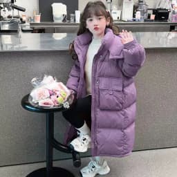Down Jacket For Girls Winter Thicken Keep Warm Mid Length Cotton-Padded Jacket Girls Winter Clothing Winter Outerwear
