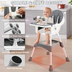 Convertible High Chair for Babies and Toddlers, Foldable, Easy Clean, Padded Seat, Footrest,Tray Cup Holder, 15 kg Max Load
