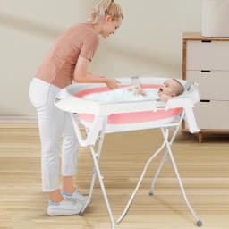 Foldable Baby Bathtub with Stand, Bath Seat & Drainage, Perfect for the Shower, From Birth to 3 Tears, Ideal as a Baby Gift