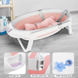 Foldable Baby Bathtub with Stand, Bath Seat & Drainage, Perfect for the Shower, From Birth to 3 Tears, Ideal as a Baby Gift