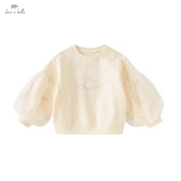 Dave Bella Autumn Children's Hoodie Sweet Cute Cartoon Rabbit Print Girls' Mesh Long Sleeves Sweatshirt Top Gentle DB3252848