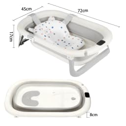Foldable baby bath with bath mat, shower head connection & integrated thermometer - portable for babies from 0-36 months