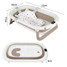 Foldable baby bath with bath mat, shower head connection & integrated thermometer - portable for babies from 0-36 months