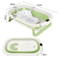 Foldable baby bath with bath mat, shower head connection & integrated thermometer - portable for babies from 0-36 months