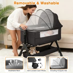 3 in 1 Baby Bassinet Bedside Sleeper, Easy to Assemble & Foldable Portable Baby Cradle for Newborns