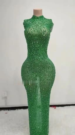Hot Selling Long Gowns For Women Evening Dresses Gold Plus Size Elegant Rhinestone Diamond Luxury Studded Dress