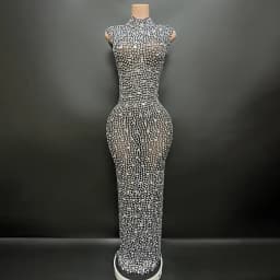 Hot Selling Long Gowns For Women Evening Dresses Gold Plus Size Elegant Rhinestone Diamond Luxury Studded Dress