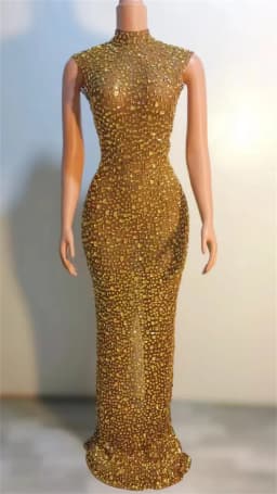 Hot Selling Long Gowns For Women Evening Dresses Gold Plus Size Elegant Rhinestone Diamond Luxury Studded Dress
