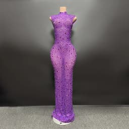 Hot Selling Long Gowns For Women Evening Dresses Gold Plus Size Elegant Rhinestone Diamond Luxury Studded Dress