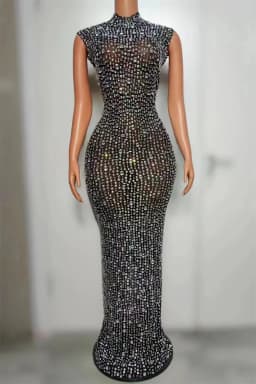 Hot Selling Long Gowns For Women Evening Dresses Gold Plus Size Elegant Rhinestone Diamond Luxury Studded Dress