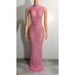 Hot Selling Long Gowns For Women Evening Dresses Gold Plus Size Elegant Rhinestone Diamond Luxury Studded Dress