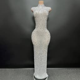 Hot Selling Long Gowns For Women Evening Dresses Gold Plus Size Elegant Rhinestone Diamond Luxury Studded Dress