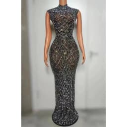 Hot Selling Long Gowns For Women Evening Dresses Gold Plus Size Elegant Rhinestone Diamond Luxury Studded Dress