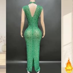 Hot Selling Long Gowns For Women Evening Dresses Gold Plus Size Elegant Rhinestone Diamond Luxury Studded Dress