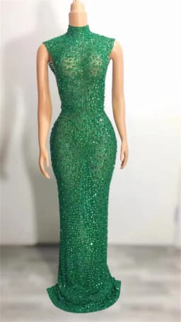 Hot Selling Long Gowns For Women Evening Dresses Gold Plus Size Elegant Rhinestone Diamond Luxury Studded Dress