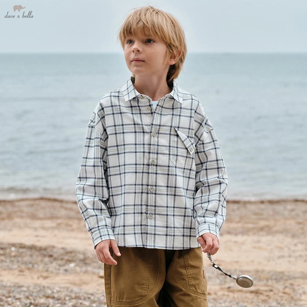 Dave Bella Children's Spring Plaid Shirt Boys Casual Outdoor Autumn Long Sleeve Blouse Tops Formal Brother Clothes DK1260609