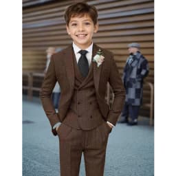Chic Herringbone Boy Suits 3 Piece Notch Lapel Tweed Slim Children Formal Tuxedos Casual Daily Wedding Party Kids Clothes