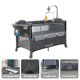 PANGDUBE 4-in-1 Foldable Baby Bedside Crib Newborn Bed Multifunctional Bassinet with Changing Table Convertible Baby Rocker