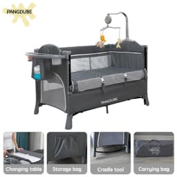 PANGDUBE 4-in-1 Foldable Baby Bedside Crib Newborn Bed Multifunctional Bassinet with Changing Table Convertible Baby Rocker