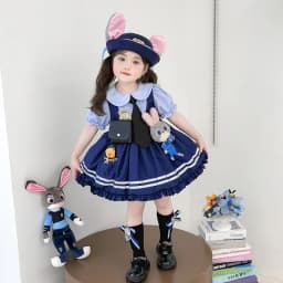 Girl Cosplay Judy Hopps Police Officer Dress Ear Sheriff Hat Bunny Costume Kids Dress Up Halloween Rabbit Disguise Dress Outfits