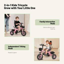 Trike for Children Aged 18 Months to 5 Years, Trike with Push Handle, Toddler Trike with Basket, Children’s Ride-on Trike, Ideal Gift for Boys and Girls, Red/Green/Pink