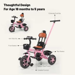 Trike for Children Aged 18 Months to 5 Years, Trike with Push Handle, Toddler Trike with Basket, Children’s Ride-on Trike, Ideal Gift for Boys and Girls, Red/Green/Pink