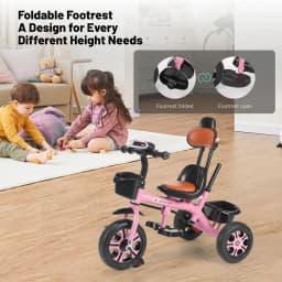 Trike for Children Aged 18 Months to 5 Years, Trike with Push Handle, Toddler Trike with Basket, Children’s Ride-on Trike, Ideal Gift for Boys and Girls, Red/Green/Pink