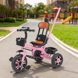 Trike for Children Aged 18 Months to 5 Years, Trike with Push Handle, Toddler Trike with Basket, Children’s Ride-on Trike, Ideal Gift for Boys and Girls, Red/Green/Pink