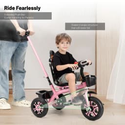 Trike for Children Aged 18 Months to 5 Years, Trike with Push Handle, Toddler Trike with Basket, Children’s Ride-on Trike, Ideal Gift for Boys and Girls, Red/Green/Pink