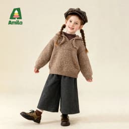 Amila 2026 Kids' Winter Warm Hooded Sweater With Drawstring, Simple Solid Color And Cotton Wool For Comfortable Skin Protection