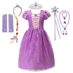 Muababy Rapunzel Princess Cosplay Dress Set Tangled Halloween Birthday Christmas Party Outfit for Girls Kids 2-10Y Vestido