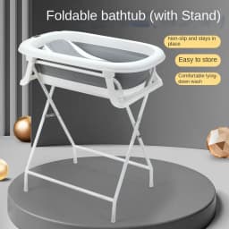 Newborn Bath Tub with Stand Set: Back-Friendly Bathing and Changing Table, Foldable, with Drain and Non-Slip Base for Baby