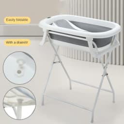 Newborn Bath Tub with Stand Set: Back-Friendly Bathing and Changing Table, Foldable, with Drain and Non-Slip Base for Baby