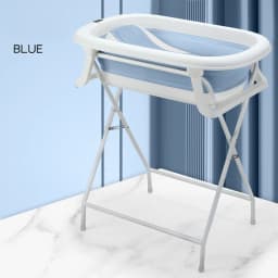 Newborn Bath Tub with Stand Set: Back-Friendly Bathing and Changing Table, Foldable, with Drain and Non-Slip Base for Baby