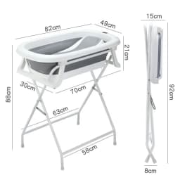 Newborn Bath Tub with Stand Set: Back-Friendly Bathing and Changing Table, Foldable, with Drain and Non-Slip Base for Baby