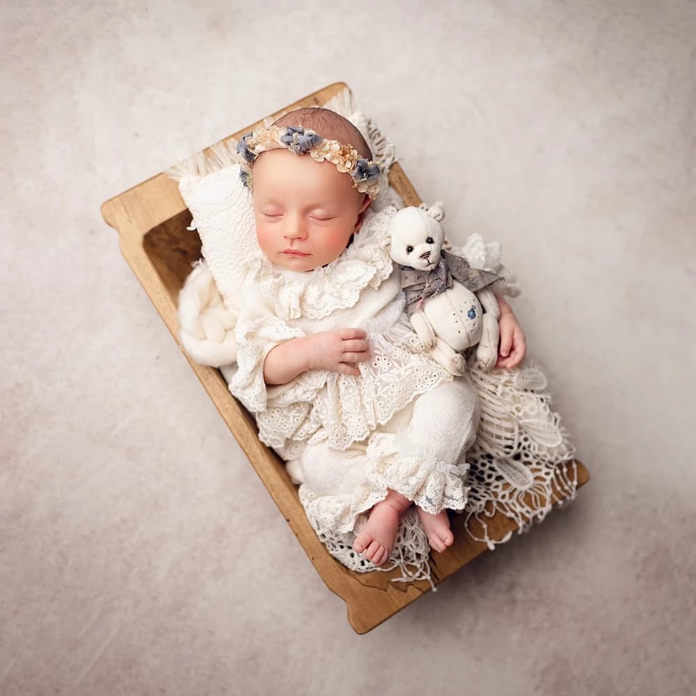 Baby Girl Newborn White Lace Ruffle Top Pants Set Photography Props Infant Photo Shoot Princess Outfit Soft Fabric