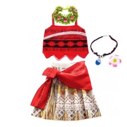Summer Moana Dress for Kids Girls Princess Vaiana Cosplay Carnival Children Birthday Party Headwear Necklace Pet Pig Chicken Set