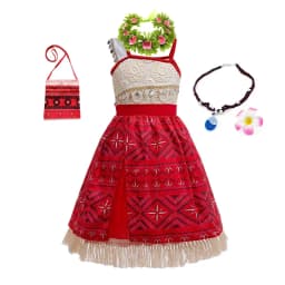 Summer Moana Dress for Kids Girls Princess Vaiana Cosplay Carnival Children Birthday Party Headwear Necklace Pet Pig Chicken Set