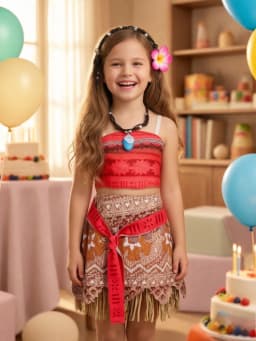 Summer Moana Dress for Kids Girls Princess Vaiana Cosplay Carnival Children Birthday Party Headwear Necklace Pet Pig Chicken Set