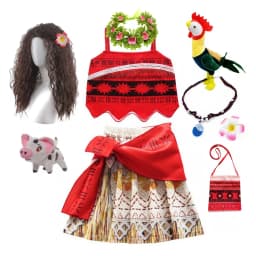 Summer Moana Dress for Kids Girls Princess Vaiana Cosplay Carnival Children Birthday Party Headwear Necklace Pet Pig Chicken Set
