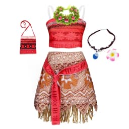 Summer Moana Dress for Kids Girls Princess Vaiana Cosplay Carnival Children Birthday Party Headwear Necklace Pet Pig Chicken Set