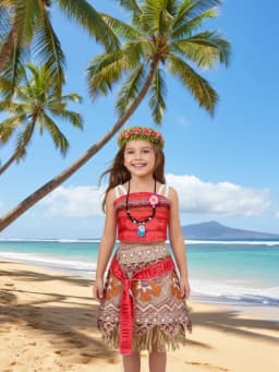 Summer Moana Dress for Kids Girls Princess Vaiana Cosplay Carnival Children Birthday Party Headwear Necklace Pet Pig Chicken Set