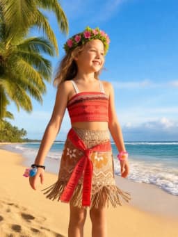 Summer Moana Dress for Kids Girls Princess Vaiana Cosplay Carnival Children Birthday Party Headwear Necklace Pet Pig Chicken Set