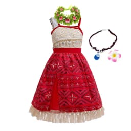 Summer Moana Dress for Kids Girls Princess Vaiana Cosplay Carnival Children Birthday Party Headwear Necklace Pet Pig Chicken Set
