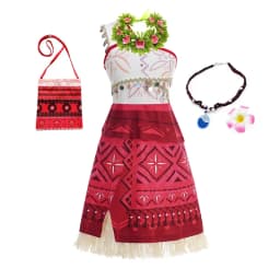 Summer Moana Dress for Kids Girls Princess Vaiana Cosplay Carnival Children Birthday Party Headwear Necklace Pet Pig Chicken Set