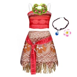 Summer Moana Dress for Kids Girls Princess Vaiana Cosplay Carnival Children Birthday Party Headwear Necklace Pet Pig Chicken Set