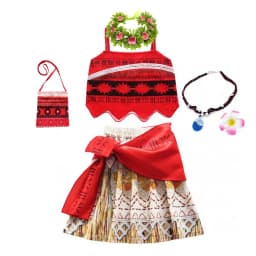 Summer Moana Dress for Kids Girls Princess Vaiana Cosplay Carnival Children Birthday Party Headwear Necklace Pet Pig Chicken Set